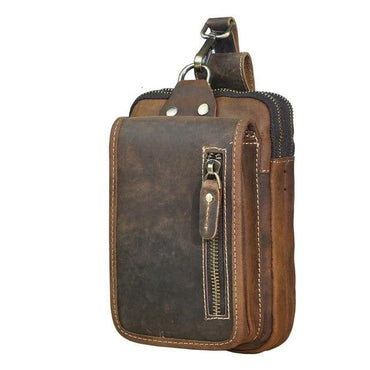 Real Leather men Casual Design Small Waist Bag Cowhide Fashion Hook Bum Bag Waist Belt Pack Cigarette Case 5.5