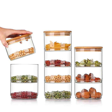 Multifunctional Storage Bottle Stackable Transparent Glass Kitchen Dried Fruit Snack Storage Bottle Food Bulk Sealed Container - east2cart.uk