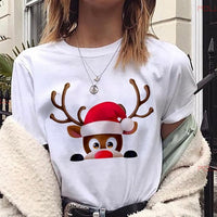 Lovely Deer Santa Printed Christmas T Shirt
