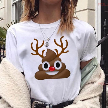 Lovely Deer Santa Printed Christmas T Shirt