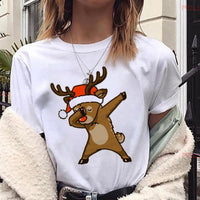 Lovely Deer Santa Printed Christmas T Shirt