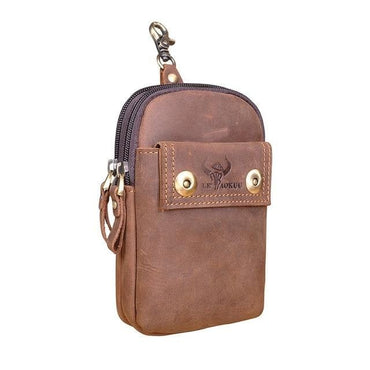 Real Leather men Casual Design Small Waist Bag Cowhide Fashion Hook Bum Bag Waist Belt Pack Cigarette Case 5.5