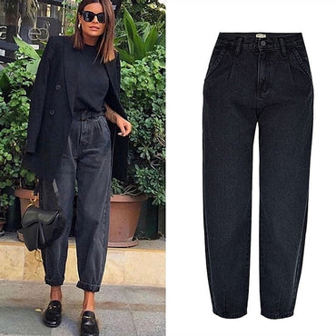 Spring autumn fashion cotton denim jeans women 2020 new high waist black retro harem washed office lady Casual jeans female K344 - east2cart.uk