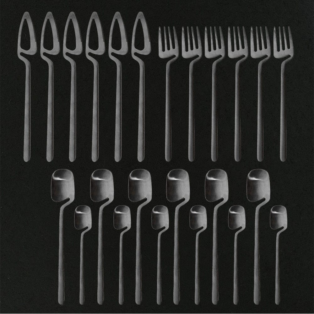 24Pcs Black Matte Cutlery Tableware Set - east2cart.uk