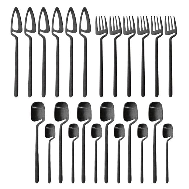 24Pcs Black Matte Cutlery Tableware Set - east2cart.uk