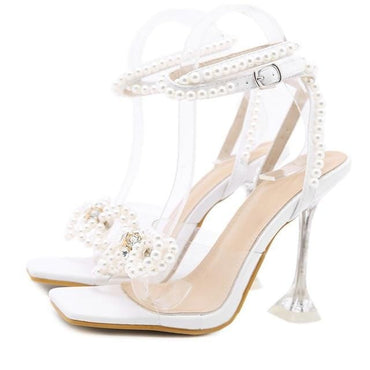 Sexy White String Bead High Heels - east2cart.uk