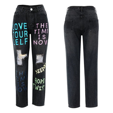 Ladies Graffiti Offset Denim Jeans - east2cart.uk