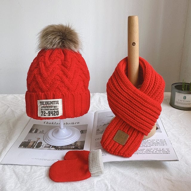 Three-piece children's winter scarf gloves & hat set