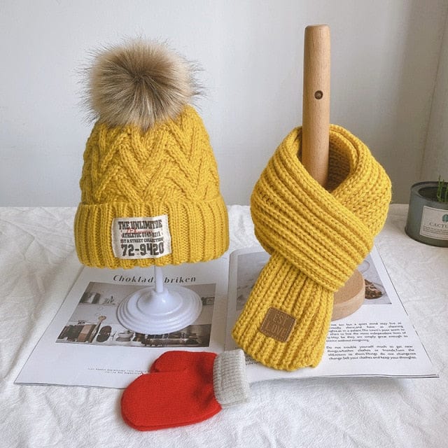 Three-piece children's winter scarf gloves & hat set