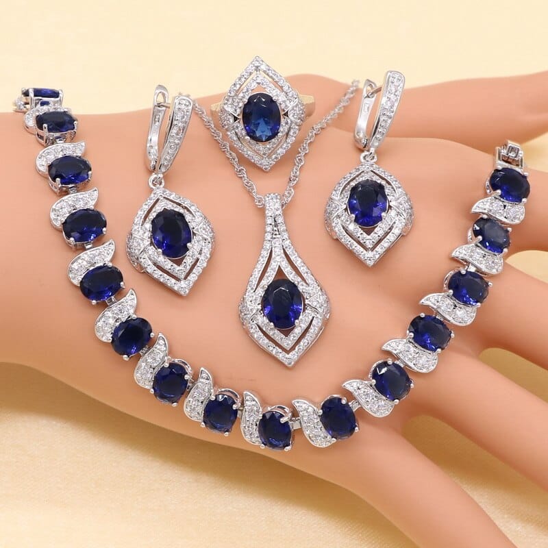 XUTAAYI New Arrival 925 Silver jewellery set For Women Blue Semi-precious Necklace Pendant Earrings Ring Bracelet Christmas Gift - east2cart.uk