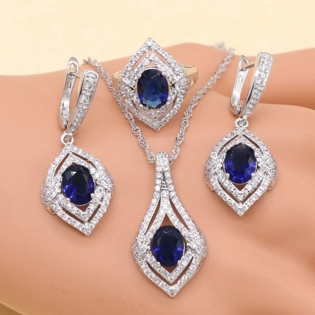 XUTAAYI New Arrival 925 Silver jewellery set For Women Blue Semi-precious Necklace Pendant Earrings Ring Bracelet Christmas Gift - east2cart.uk