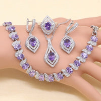 XUTAAYI New Arrival 925 Silver jewellery set For Women Blue Semi-precious Necklace Pendant Earrings Ring Bracelet Christmas Gift - east2cart.uk