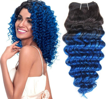 Rebecca Remy Human Hair Weave Bundles Brazilian Deep Wave Hair Ombre Blue Pre-Colored For Salon Hair Extensions T1b/blue - east2cart.uk