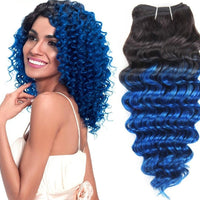 Rebecca Remy Human Hair Weave Bundles Brazilian Deep Wave Hair Ombre Blue Pre-Colored For Salon Hair Extensions T1b/blue - east2cart.uk