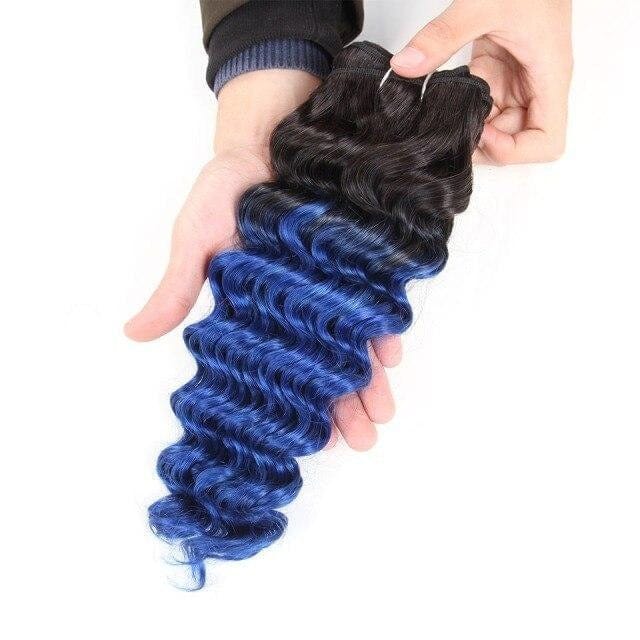 Rebecca Remy Human Hair Weave Bundles Brazilian Deep Wave Hair Ombre Blue Pre-Colored For Salon Hair Extensions T1b/blue - east2cart.uk