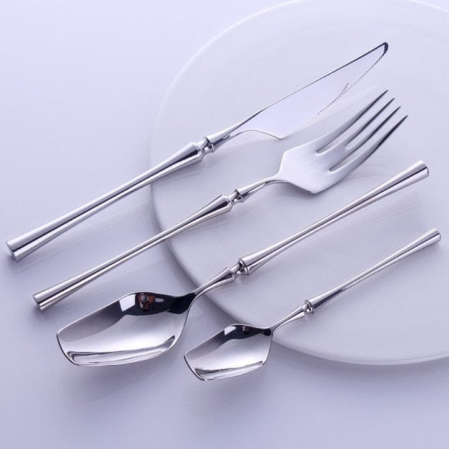 Western Portable Cutlery Set Travel Tableware 24pcs 304 Stainless Steel Dinner Set With Luxury Handle Knife Fork Dinnerware - east2cart.uk