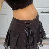 Lace Up Goth Pleated Mini Skirt - east2cart.uk