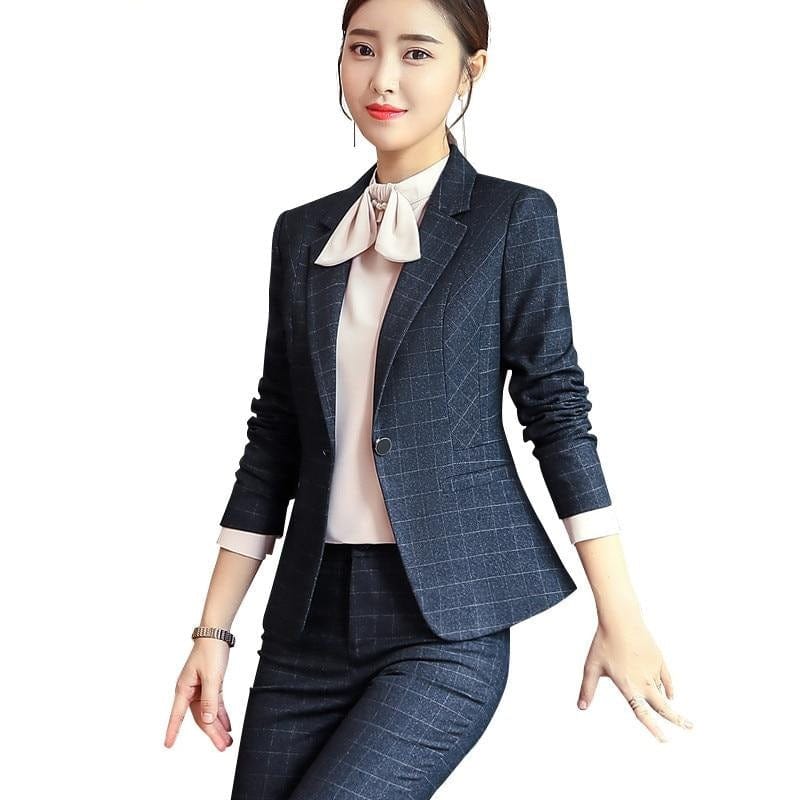 New Fashion Paid Pants Suit Women Business Interview Long Sleeve Blazer and Trousers Office Ladies Plus Size Work Wear - east2cart.uk