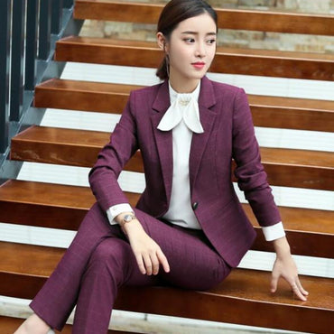 New Fashion Paid Pants Suit Women Business Interview Long Sleeve Blazer and Trousers Office Ladies Plus Size Work Wear - east2cart.uk