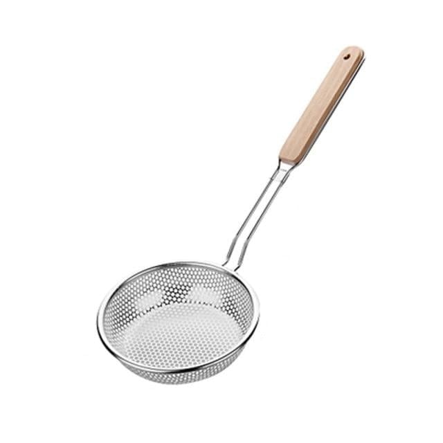 1 pcs wooden handle stainless steel colander strainer - east2cart.uk