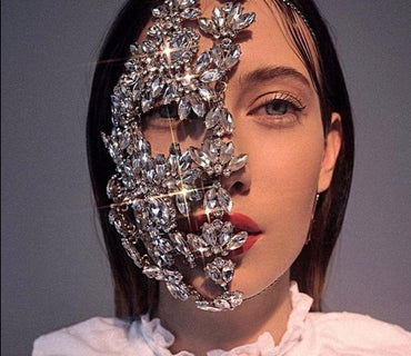 Stonefans Fashion Halloween Half Face Mask Rhinestone Jewelry for Women Bling Silver Color Leaf Facemask Crystal Dance Jewelry - east2cart.uk