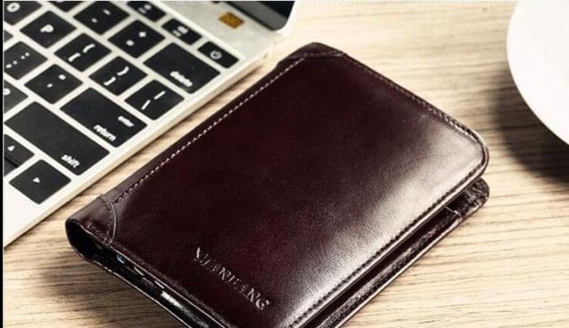 ManBang Male Genuine Leather Wallets Men Wallet Credit Business Card Holders Vintage Brown Leather Wallet Purses High Quality - east2cart.uk