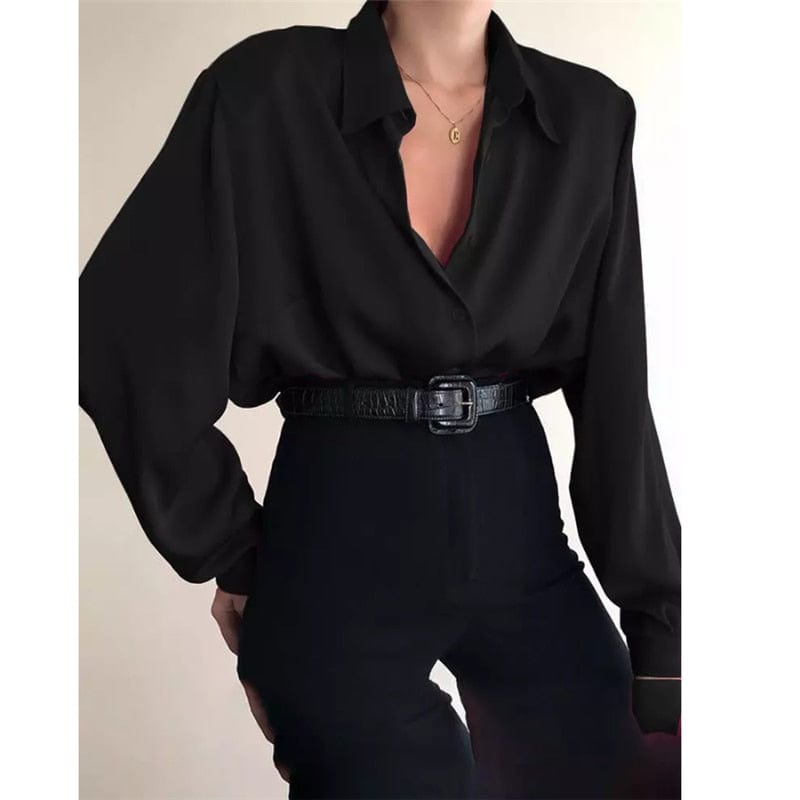 New Fashion Autumn Women Blouse Shirt Lapel Long Sleeve Solid Black Red Ladies Blouse For Women Female Top Clothing - east2cart.uk