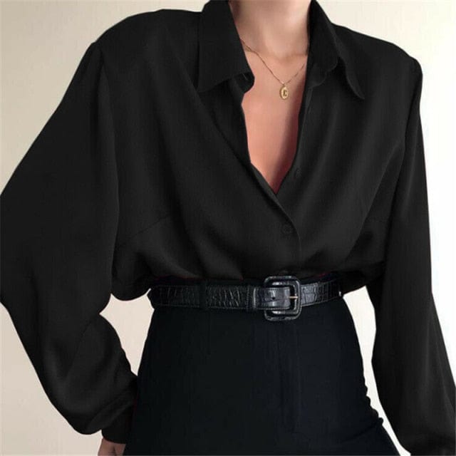 New Fashion Autumn Women Blouse Shirt Lapel Long Sleeve Solid Black Red Ladies Blouse For Women Female Top Clothing - east2cart.uk