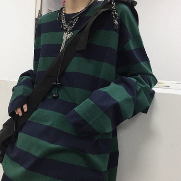 Oversized Stripe Long Sleeve Japanese Streetwear