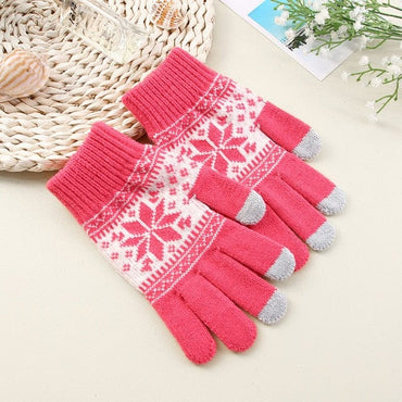 Snowflake Print Touch Screen Winter Gloves