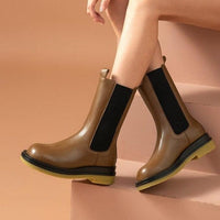 Mid-Calf Round Toe Elastic Chelsea Boots