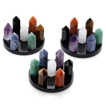 Sunligoo 7 Chakra Natural Healing Crystal Points 6 Faceted Wand Polished Tumbled GemStones for Reiki Energy Meditation Decor Set - east2cart.uk