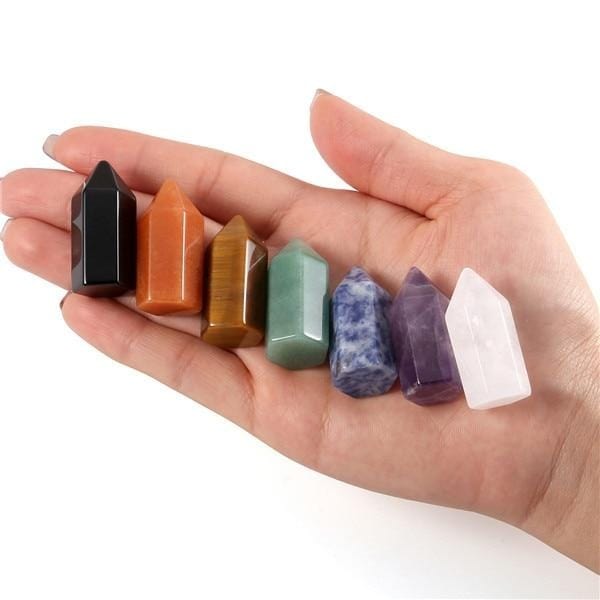 Sunligoo 7 Chakra Natural Healing Crystal Points 6 Faceted Wand Polished Tumbled GemStones for Reiki Energy Meditation Decor Set - east2cart.uk