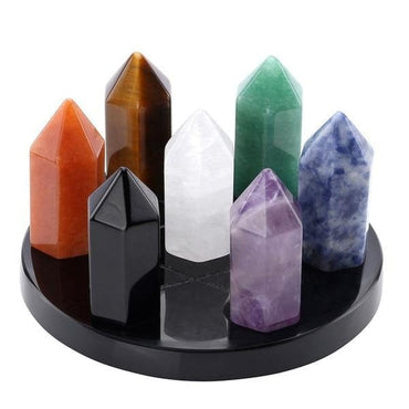 Sunligoo 7 Chakra Natural Healing Crystal Points 6 Faceted Wand Polished Tumbled GemStones for Reiki Energy Meditation Decor Set - east2cart.uk