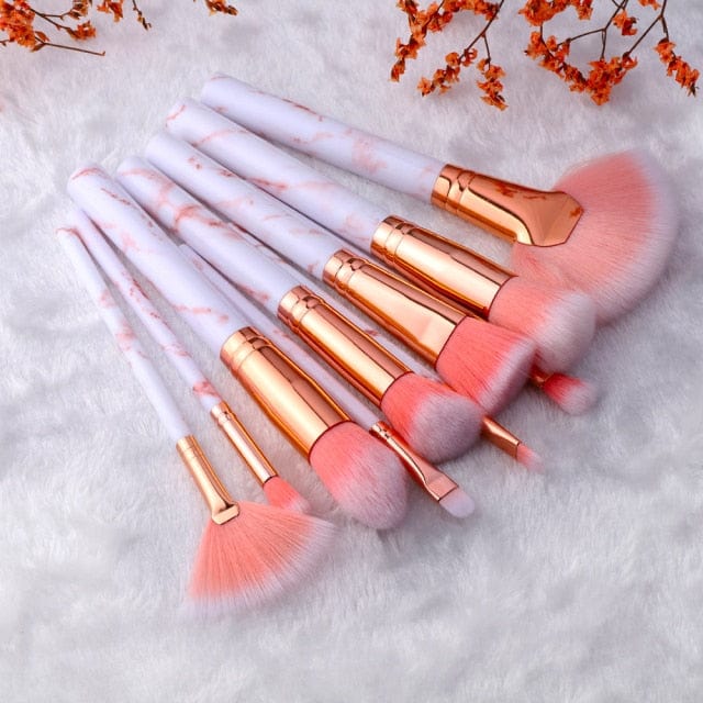 10/15Pcs Marble Kabuki Makeup Brushes Set - east2cart.uk