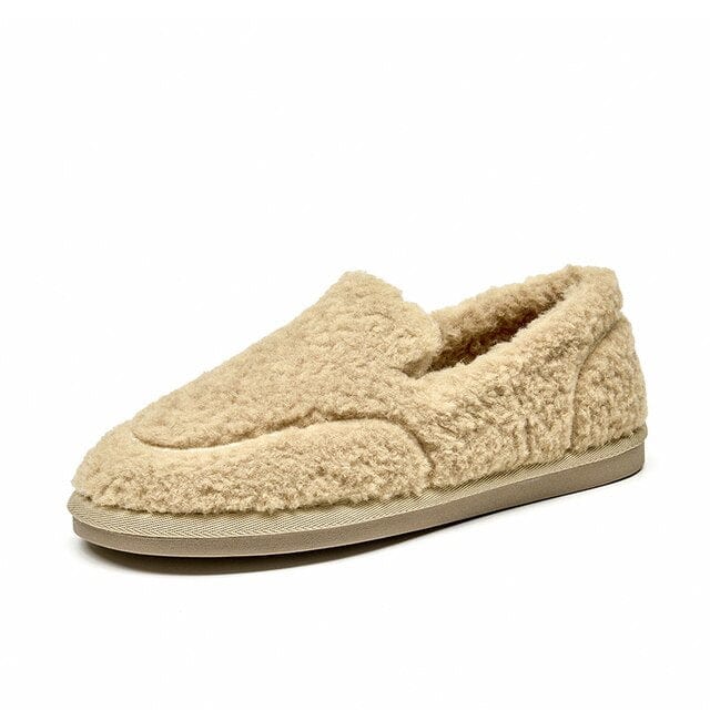 Ladies Wool Fur Warm Winter Loafers