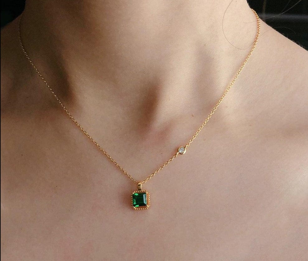 Synthetic Emerald Necklace 14K Gold Plated - east2cart.uk