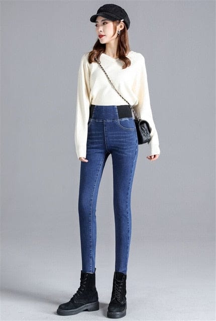 Woman Blue Denim Pencil Stretch Jeans - east2cart.uk