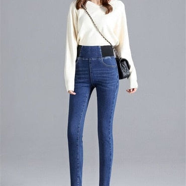 Woman Blue Denim Pencil Stretch Jeans - east2cart.uk