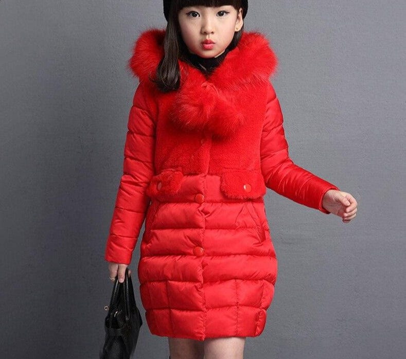 Girls Windbreaker Hooded Red Winter Coat