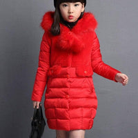 Girls Windbreaker Hooded Red Winter Coat