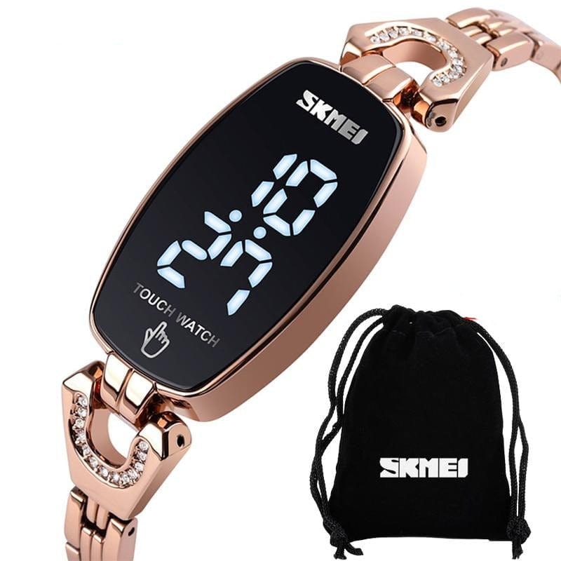 SKMEI LED Touch Women Watches Fashion Diamond Slim Digital Women Wristwatches Stainless Steel Strap Waterproof reloj mujer 1588 - east2cart.uk