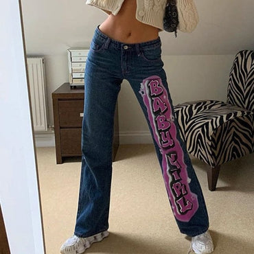 Vintage Letter Print Y2K Straight Jeans Women Harajuku Streetwear Retro Mom Jeans Denim High Waist Aesthetic Pants Cuteandpsycho - east2cart.uk