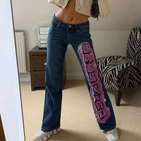 Vintage Letter Print Y2K Straight Jeans Women Harajuku Streetwear Retro Mom Jeans Denim High Waist Aesthetic Pants Cuteandpsycho - east2cart.uk