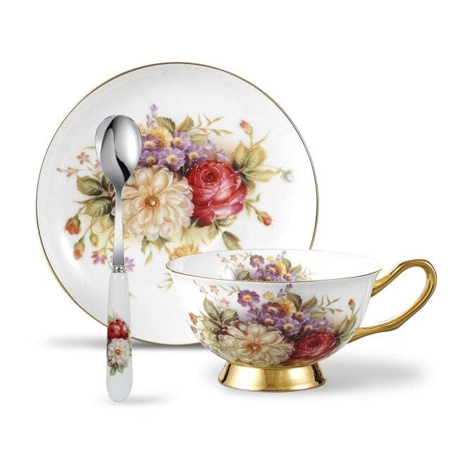 Flower & Bird Pattern Bone China Porcelain Tea Set