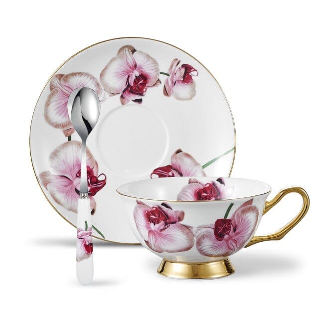 Flower & Bird Pattern Bone China Porcelain Tea Set