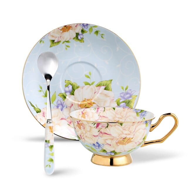 Flower & Bird Pattern Bone China Porcelain Tea Set