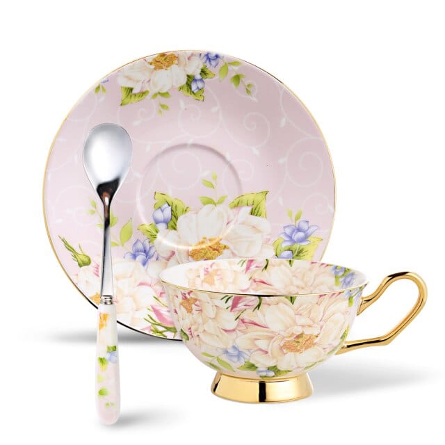 Flower & Bird Pattern Bone China Porcelain Tea Set