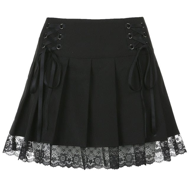 Lace Up Goth Pleated Mini Skirt - east2cart.uk