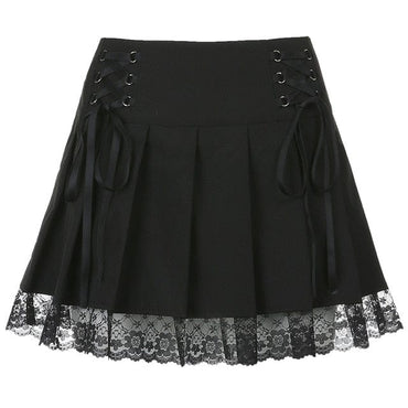 Lace Up Goth Pleated Mini Skirt - east2cart.uk